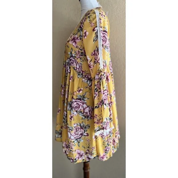 On The Road Womens Yellow V Neck Fit & Flar Garette Floral Dress Size L $120 - Picture 5 of 11